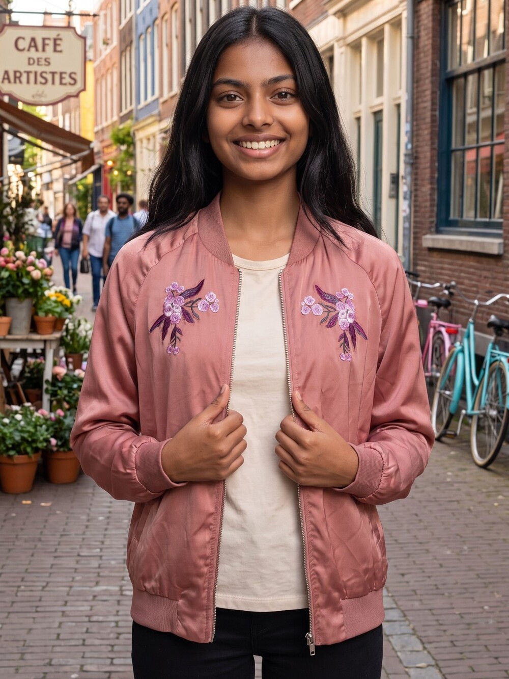 JustFab Satin Embroidered Jacket